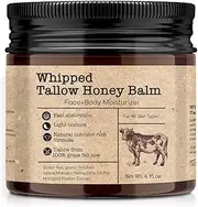 Beef Tallow and Honey Balm for Skin Grass Fed Whipped Beef Tallow With Honey Face Body Moisturizer 4oz - Organic Unscented Fast Absorption Tallow Cream Infused with Manuka Honey Beeswax Olive Oil