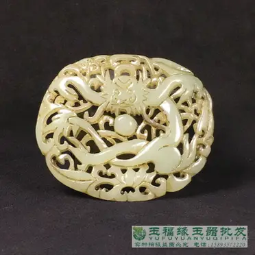清代和田玉鏤空龍紋玉牌玉佩仿古仿老古玩古玉老玉明清收藏玉器| 協貿