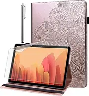 Case for Samsung Galaxy Tab A7 10.4 Inch 2022/2020 with Screen Protector and Stylus Pen, Ultra Thin Stand Function Flip PU Leather Tablet Case Samsung Tab A7 SM-T500/T505/T507, Rose Gold