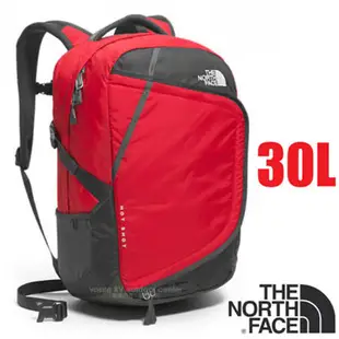 【美國 The North Face】大D 輕量多功能Cordura 耐磨後背包30L(附求生哨+可拆腰帶+電腦保護隔層).適辦公洽公登山旅遊/2RD6 紅/瀝灰