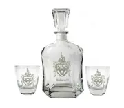 Custom Family Crest Whiskey Decanter and Rocks Glass Set of 2, Coat of Arms