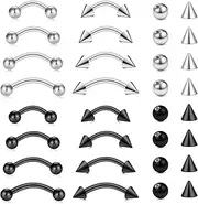 [NIUSIMAN] Eyebrow Piercing Jewelry Surgical Steel Curved Barbell Tiny Eyebrow Ring Vertical Labret Lip Jewelry Ear Rook Helix Conch Daith For Women Men 16g 6mm/8mm/10mm/12mm