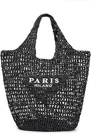 [bufftieo] Straw Woven Tote Bag for women,Mesh Hollow Woven Tote Bag, Beach,Hobo Women Bag,Large Shoulder Travel Tote Bag.