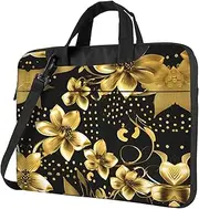 black and gold flowers Print Practical Laptop Case Laptop Bag - Stylish Messenger Bag & Laptop Shoulder Bag