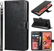 [Cavor] Wallet Case for Google Pixel 6 6.4'' PU Leather Case Magnetic 3D Embossed Flower Women Flip Kickstand with Card Holder Wristlet Hand Strap Protective Cover-Flower Black