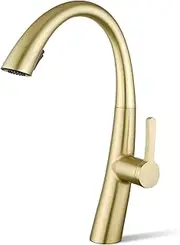 ACA International WELS Kitchen Mixer Tap High-Arc Kitchen Tap 2-Mode Spray Pull Out Kitchen Sink Taps Solid Brass (Brushed Gold)