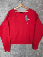 Vintage Abercrombie Fitch Fleece V Neck Sweatshirt Women's XL Red Pullover NWT