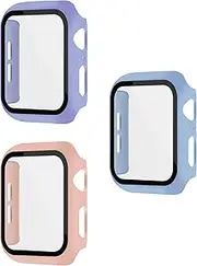 3 Pack Multi-Color Cases with Tempered Glass Screen Protector for Apple Watch Series 6 SE(2nd Gen) Series 5 Series 4 40mm, Light Blue + Lavender Purple + Pink, Smooth Touch, Easy Installation,