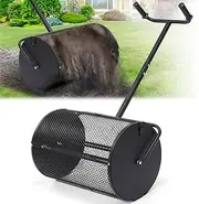 PoPoHoser Compost Spreader, 24.1 inch Peat Moss Spreader with Adjustable U-Shaped Handle, Heavy Duty Metal Fertilizer Spreader Roller for Lawn Top Soil, Top Dressing, Seedling, Mulch, Manure