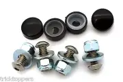 4 Stainless Steel Locking & Black Smooth Caps - Motorcycle Custom Tag Fastener