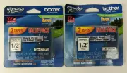 Two Brother P-Touch TZ Tape 2 Packs 1/2" Black on Clear TZe-1312PK (4 Tapes)