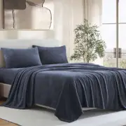 Ardor Boudoir King Teddy Fleece Bed Sheet w/ Pillowcase Set - Navy