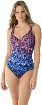 Miraclesuit Women's Pink Blue Printed Vesuvio Its A Wrap One Piece Size 8