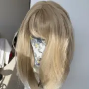 Natural Synthetic Hair Highlight blonde Short Straight Dress Up Wig With Fringe