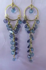 NEW/tags CLAIRE's 3" long sensible solutions goldtone & blue 3" pierced earrings