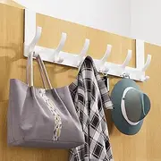 Over The Door Hook Hanger, Over The Door Towel Rack with 6 Double Coat Hooks On Back of Bathroom Bedroom Closet Doors Over Door Coat Rack for Hanging Clothes、Hat Towels、Umbrellas、Keys.(White)