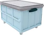 DECHOUS Foldable Shopping Trolley Box Stackable Clothes Storage Box with Wheel Car Trunk Storage Box with Lid for Travel Moving Blue