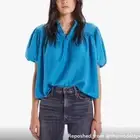 Mother The Pouf Large Popover Blouse in Teal NEW with Tag