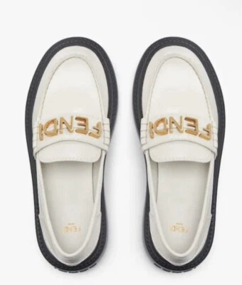 FENDI Vitello Abrasivato Fendigraphy 50mm Loafers Blanco Babe Size 38