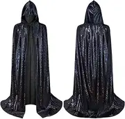 AYBUY Glitter Cape, Full Length Bling Bling Hooded Cape, Shiny Long Cloak, Unisex Long Sparkly Halloween Cape, Adults Wizard Fairytale Fancy Dress Robe for Halloween Party Carnival Cosplay, 150CM
