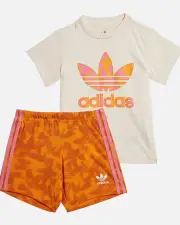 [ADIDAS] Adidas Infants' Summer Allover Print Shorts And T-shirt Set Wonder White/pink - Size 3-6M 3-6M Wonder White/Pi