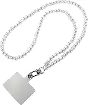 Pokinge White Pearl Phone Lanyard Crossbody Shoulder Neck Strap Holder Acrylic Beaded Phone Strap Lanyard Anti-lost Phone Charm Chains for Women Girl(Hanging neck), White