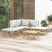 6 Piece Garden Lounge Set with Light Grey Cushions Bamboo, Conversation Sets