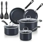 [Cook N Home] Professional Hard Anodized Pots and Pans Set Nonstick, Kitchen Cookware Set 10-Piece with Stay-Cool Handles Cooking Set, Black