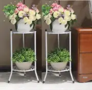 One Set of 2 White Colour Plant Stand/ Holders; Metal For Indoor & Outdoor