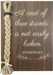 A Cord of Three Strands Wedding Sign, Bible Cross Unity Rustic Brown