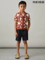 Reiss Paprika Red/Off White Terrazzo 9-13 yrs Geometric Embroidery Knit Shirt (AP0406) | $115