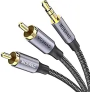 MOSWAG RCA Cable, 3.5mm Male to 2RCA Male Stereo Audio Adapter Dual Shielded Gold-Plated Coaxial Cable Nylon Braided AUX RCA Y Cord for Smartphones, MP3, Tablets, Speakers, HDTV