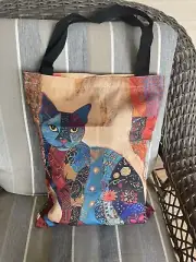 Patchwork kitty cat canvas bag country cottage 17” L x 13.5”W Double Sided