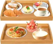 2 Pack Bamboo Serving Tray with Handles, Portable Bed Tray for Breakfast Dinner,