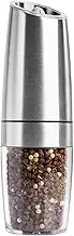 Gravity Electric Pepper Grinder or Salt Grinder Mill, ISMARTEN Adjustable Coarseness Battery Powered Salt Shakers, Automatic Operation Pepper and Salt Set with Blue LED Light Brushed Stainless Steel
