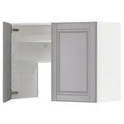 METOD wall cb f extr hood w shlf/door, white/Bodbyn grey, 80x60 cm