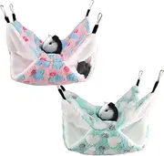 TRADERPLUS 2 Pcs Guinea Pig Rat Hammock Small Pet Warm Plush BunkBed Hanging Hammock Cage Accessories for Bunkbed Sugar Glider Hamster Ferret Parrot Squirrel Playing (Pink+Blue)