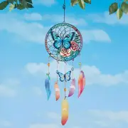 Butterfly Rose Glass Dream Catcher Feather Wind Chime Hanging Window Patio Decor