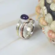 Solid 925 Sterling Silver Amethyst Blue Stoin Spinner Ring Gift For Men & Women