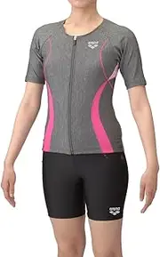 [arena] Women's Swimsuit Fitness Separates (Cover Back, Middle Leg, Insert Pad), Gray x Pink (GYPK)