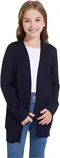[WULFUL] Girls Long Sleeve Cardigan Kids Casual Open Front Oversized Sweater with Pockets