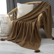 130*170cm Knitted Throw Blanket with Tassels Super Soft Microfiber Throws for Couch Living Room Sofa Bed Decorative - Coffee