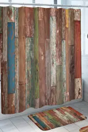 Multi Color Worn Out Wooden Floor Shower Curtain