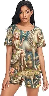 [RPLIFE] Fairy Unicorn Lady Pajama Set, Matching Pajamasets Women, Fairy Unicorn, Small
