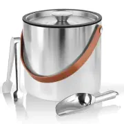 Double-Wall Vacuum Insulated Ice Bucket with Lid, Scoop, Ice Tong, Strainer &...