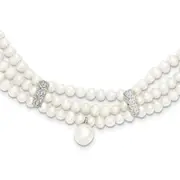 Sterling Silver & Fw Cultured Pearl 3 Row W/Bead Spacer Necklace