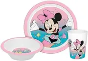 Microwave Safe 3pcs Cartoon Character Dinner Tableware Set Plate, Bowl & Cup, BPA Free re-usable Plastic Set with a Gift Box (Minnie)