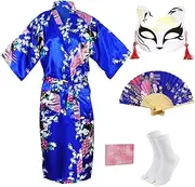 [CRFASIBE] Kimonos for Women Japanese Dress Yukata Cosplay Anime Peacock Costume Bathrobe Sleepwear Mask Hand Fan Socks Set