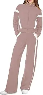 [DSAoTeng] Women's 2 Piece Outfits with Zip Up Tracksuit Sweatsuits Wide Leg-Casual Comfortable Lounge Sets Sweatpants for Travel Jogging Suits Airport Fashion