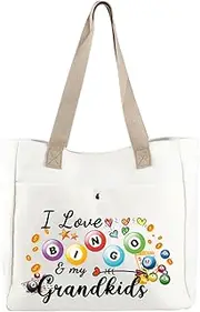 CMNIM Grandma Bingo Gifts for Bingo Players Tote Bag Bingo Winner Gift I Love Bingo And My Grandkids Reusable Shopping Shoulder Bag, 24317 Grandma Bingo, Tote